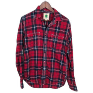 Club Room Red Navy Blue Plaid Button Down Long Sleeve Shirt Men's Small Vintage